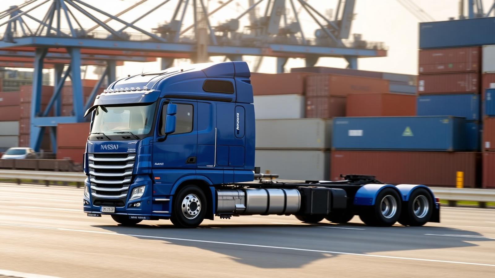 Blue drayage truck at port